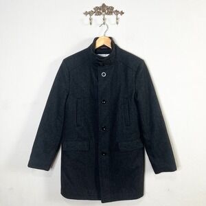 Kenneth Cole Coat Men Charcoal Wool‎ Blend Button Front Jacket Size Small